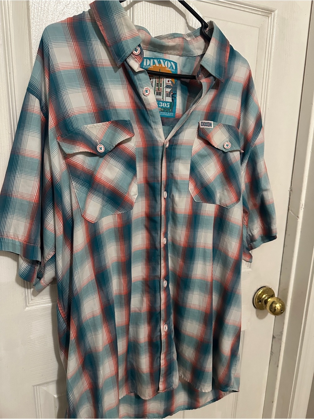 DIXXON Teal, Coral & White Plaid Short-Sleeve Button-Up Shirt